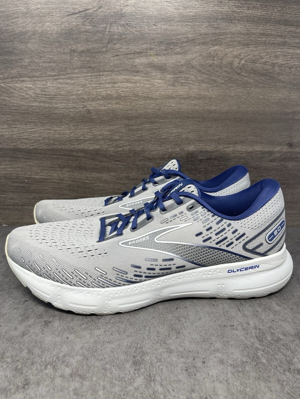 Brooks Glycerin 20 Size 15 Mens Grey Blue D Neutral Cushioned Running Shoes